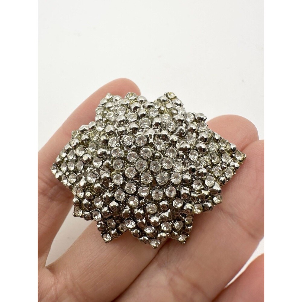 Rhinestone Layered Star Pin Brooch Silver Tone Lapel Pin Vintage